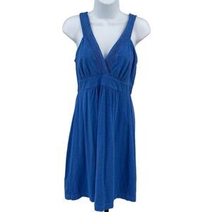 Tommy Bahama Dress Women S Blue Surplice Smocked Sleeveless Pullover Mini Cotton